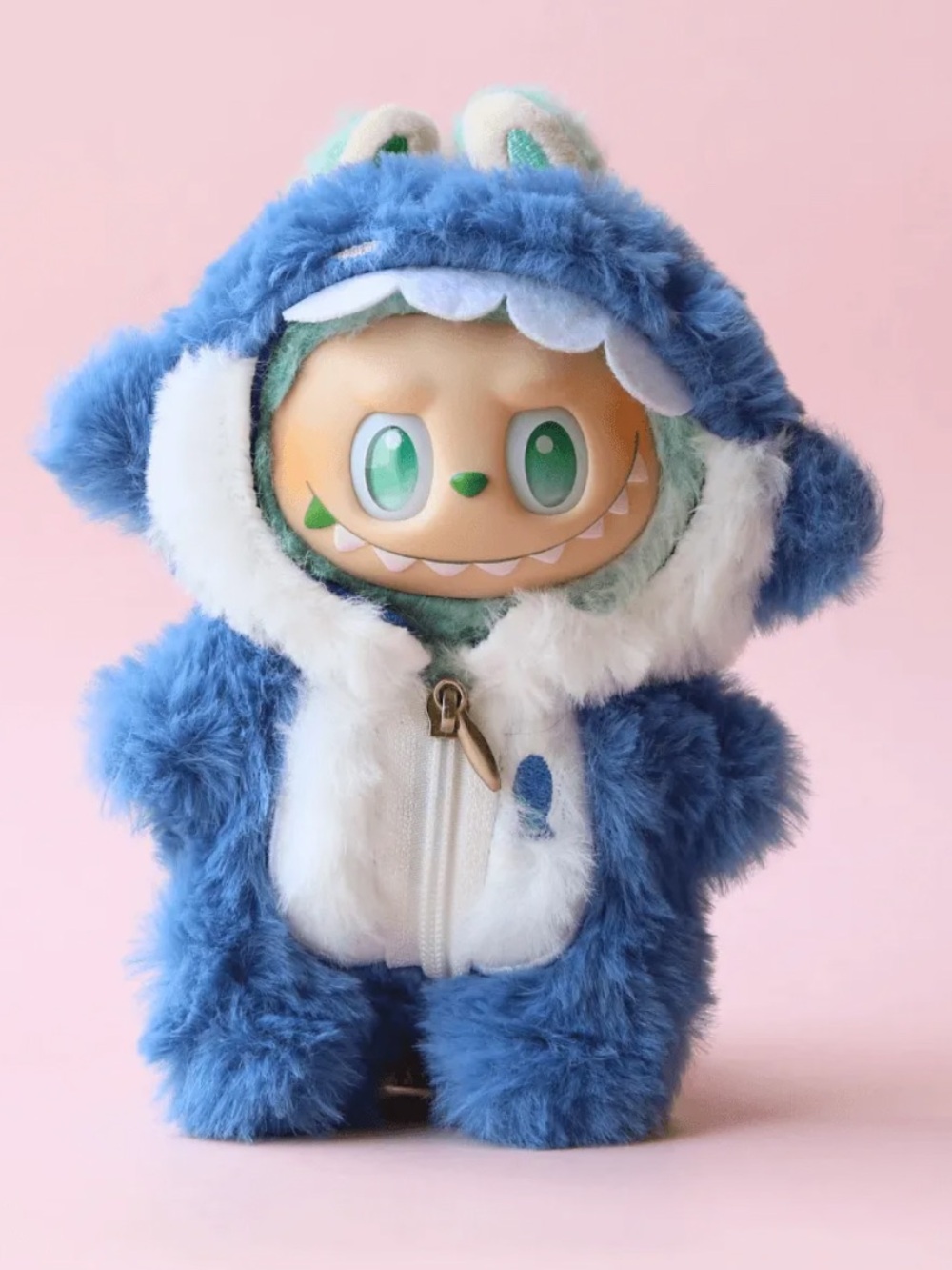 Blue furry baby shark Labubu doll outfit,  Hooded Costume fits 15-17cm dolls